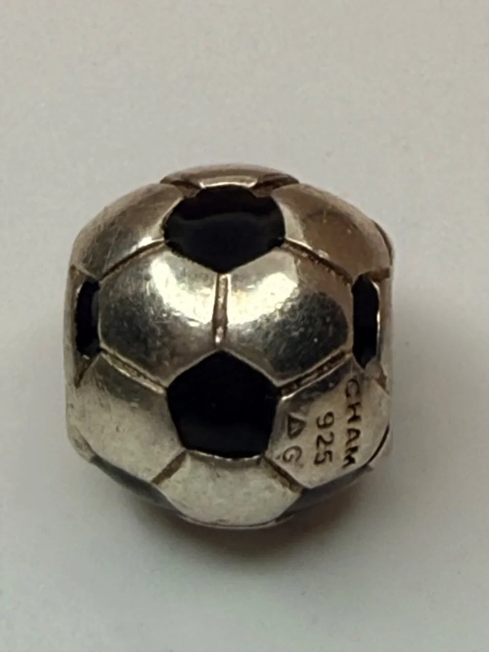 Chamilia Sterling Silver Black Enamel Soccer Ball Charm 925 Threaded